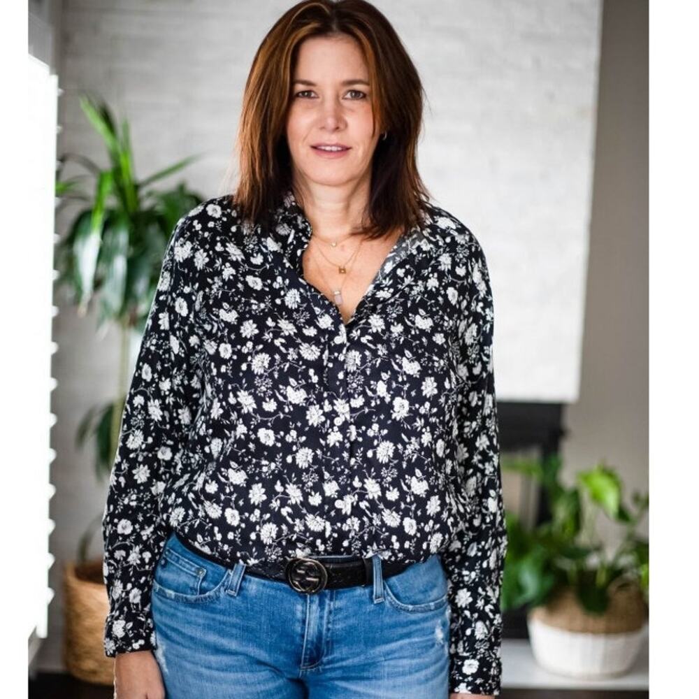 Grayson The Hero Button Up Shirt Floral Print Women's Medium 03 Black